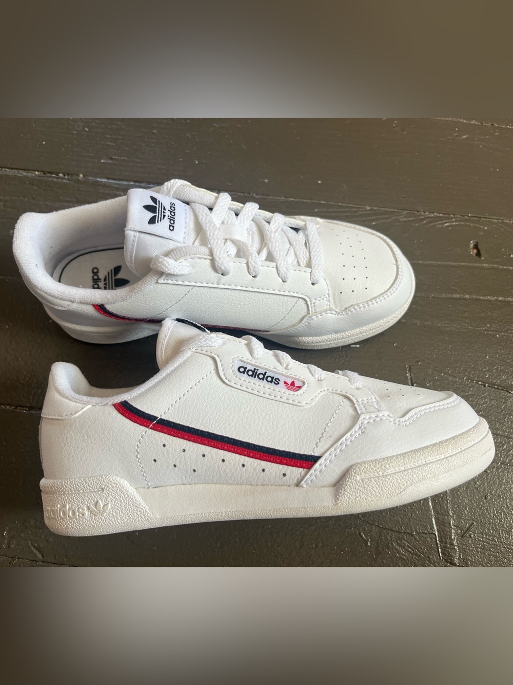 adidas Continental 80 Ortholite Kids White Sneakers with Red & Navy Accents